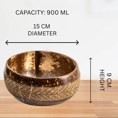 Jumbo Geometric Coconut Bowl with Spoon & Fork | 900ml Eco-Friendly Handcrafted Bowl Set