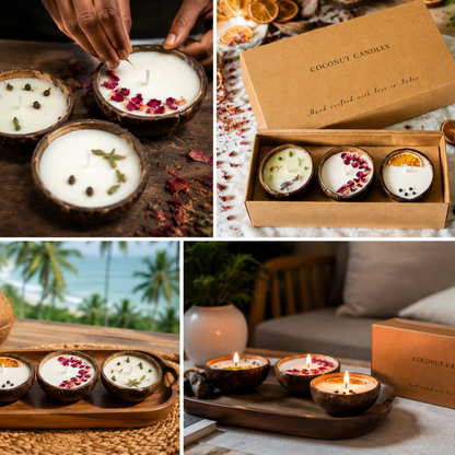 100% Natural Soy Wax Scented Candles in Upcycled Coconut Shells - Gift Set of 3