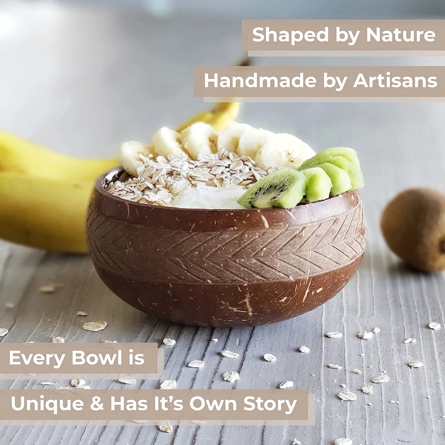 Jumbo Geometric Coconut Bowl with Spoon & Fork | 900ml Eco-Friendly Handcrafted Bowl Set