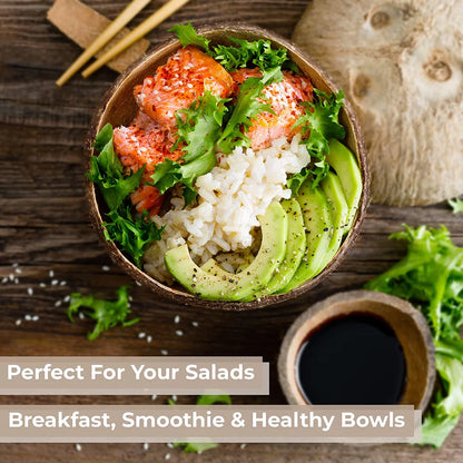Jumbo Geometric Coconut Bowl with Spoon & Fork | 900ml Eco-Friendly Handcrafted Bowl Set